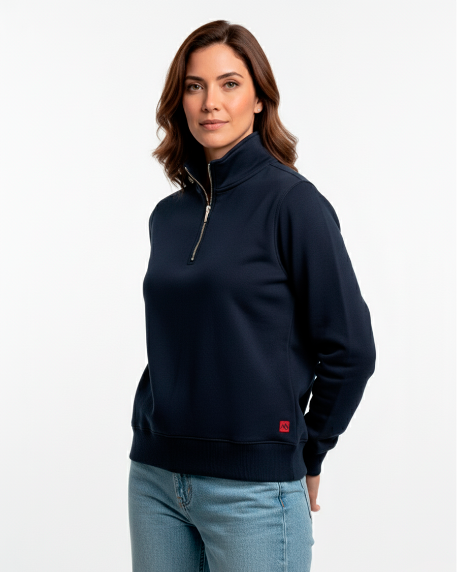 Buzo Cuello alto Mujer Azul Oxford