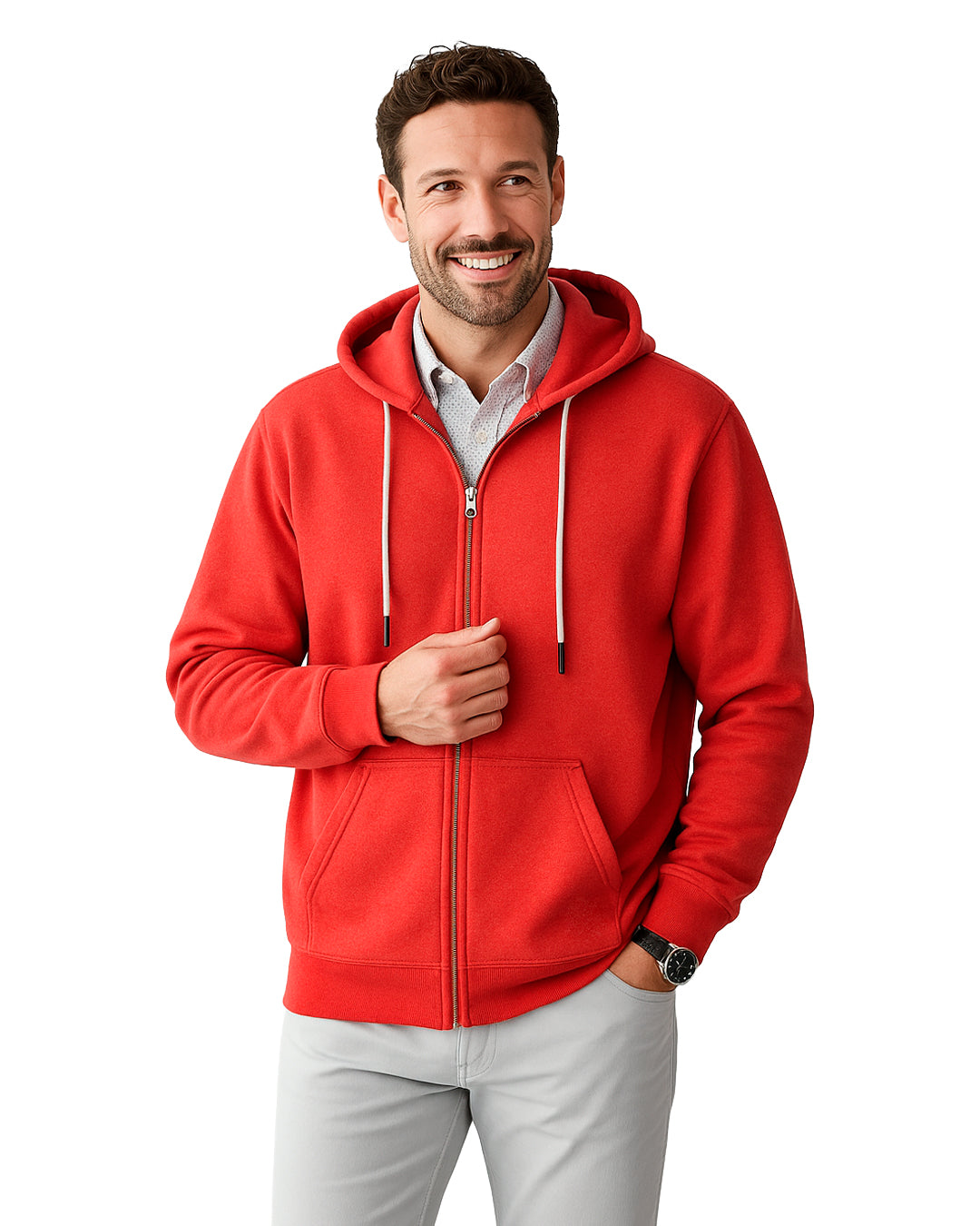 Buzo abierto con capota Hombre Rojo