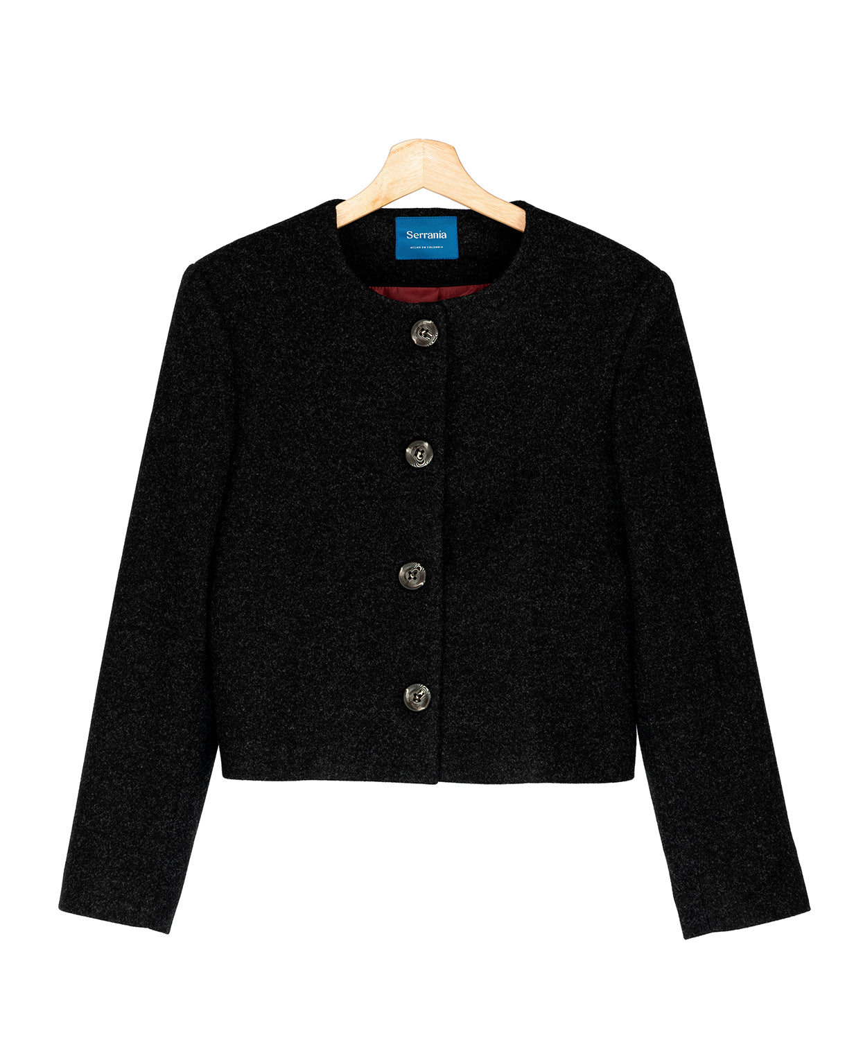 Chaqueta Cropped en Paño Negro Varsovia