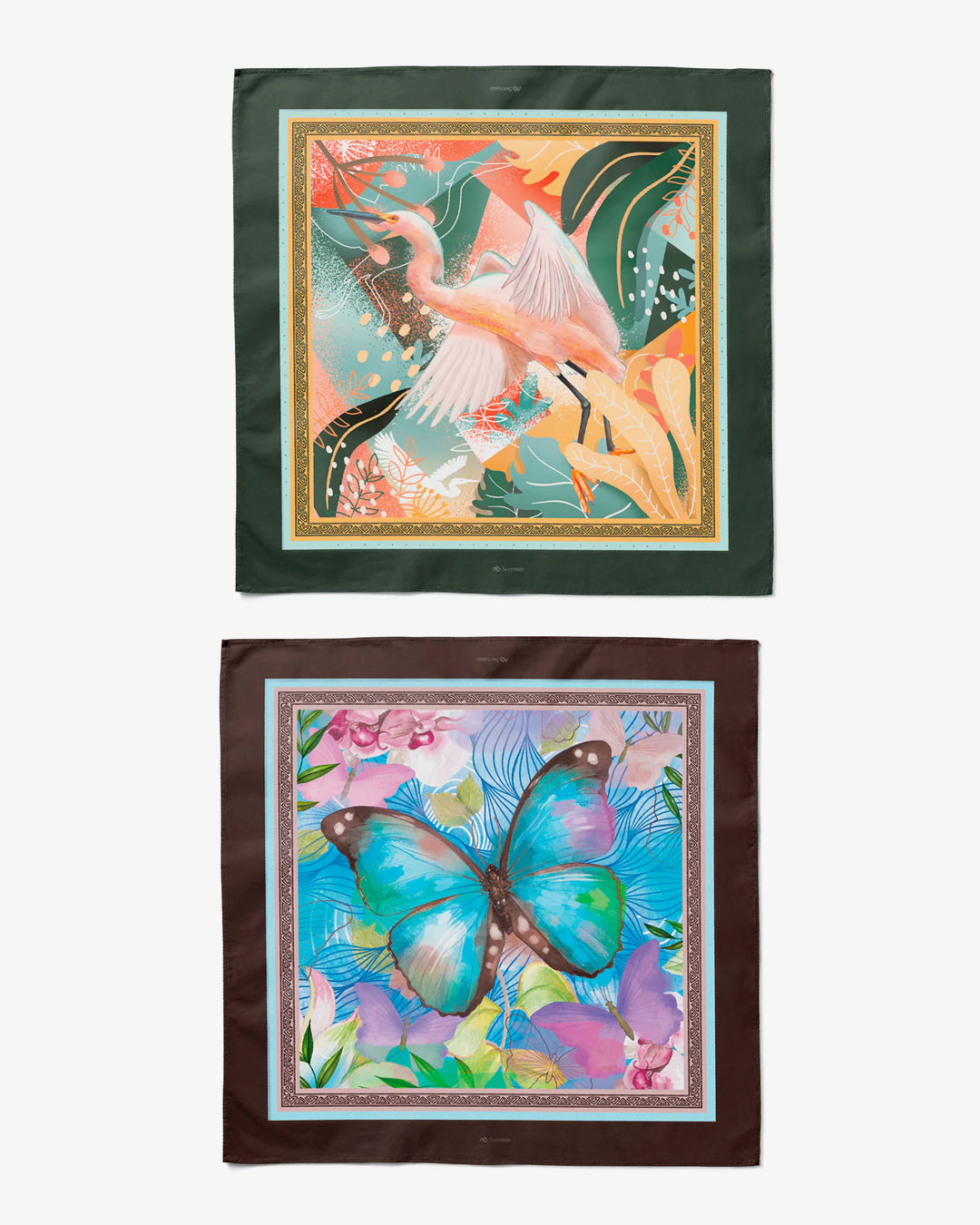 Pack de 2 Pañoletas Mediana (70x70cm) / Garza + Mariposa