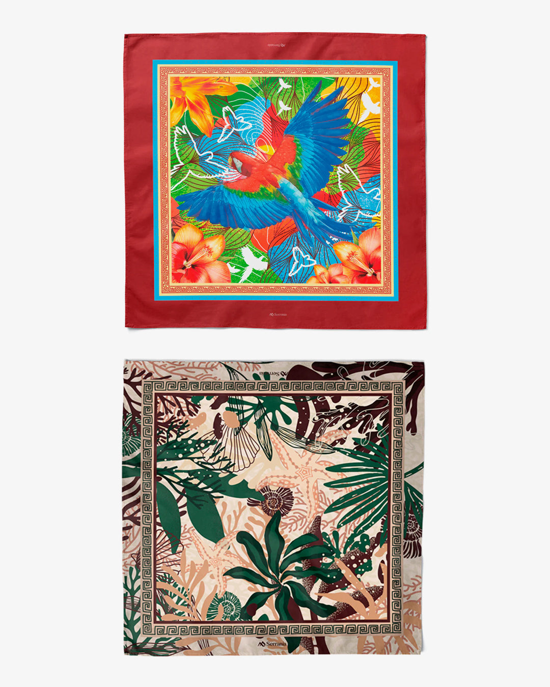 Pack de 2 Pañoletas Mediana (70x70cm) / Guacamaya + Reino de coral