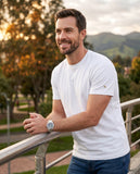 Set 3 Camisetas Elegance Classic: Azul Claro + Neblina + Blanca