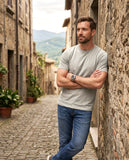 Set 3 Camisetas Elegance Classic: Azul Claro + Neblina + Blanca