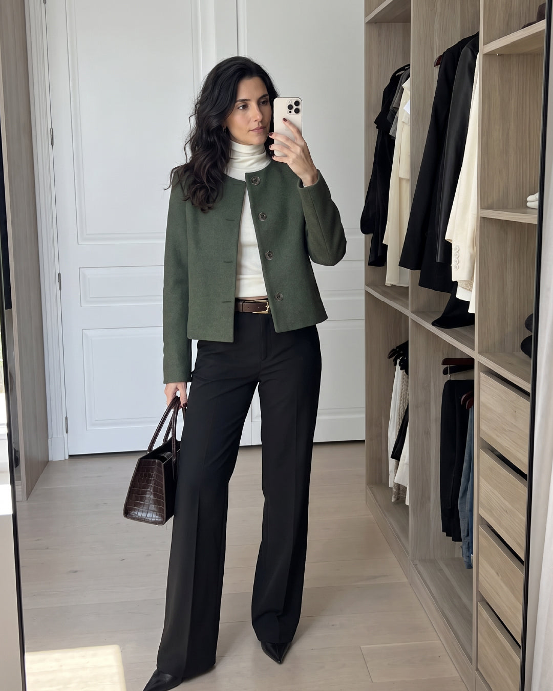 Chaqueta Cropped en Paño Verde Estocolmo