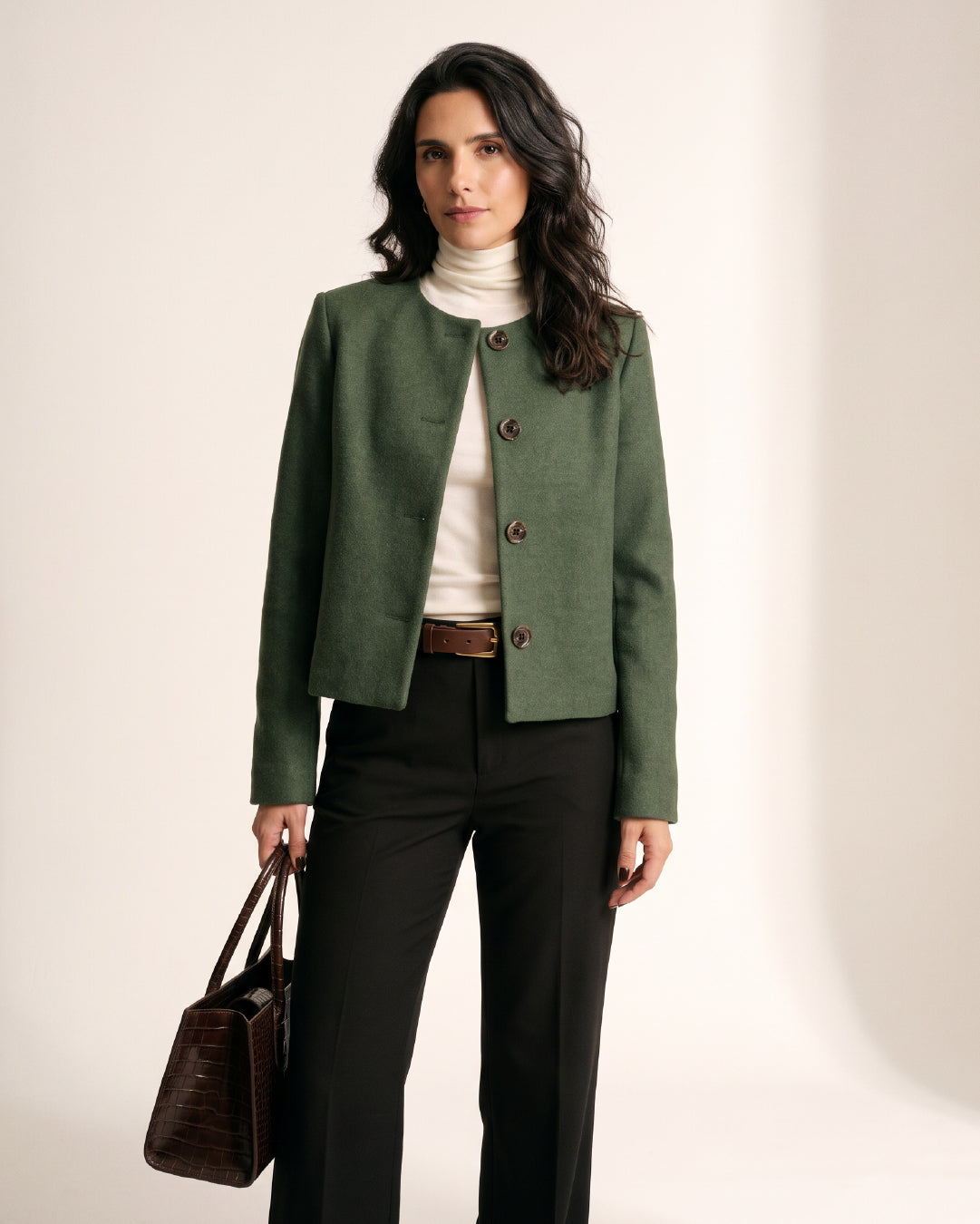Chaqueta Cropped en Paño Verde Estocolmo