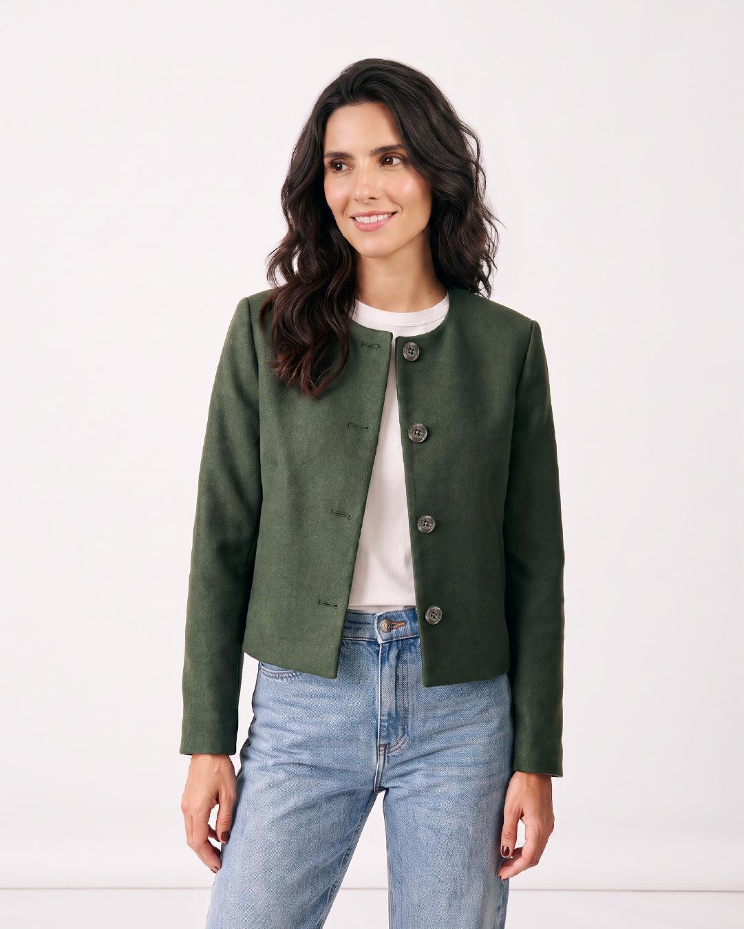 Chaqueta Cropped en Paño Verde Estocolmo