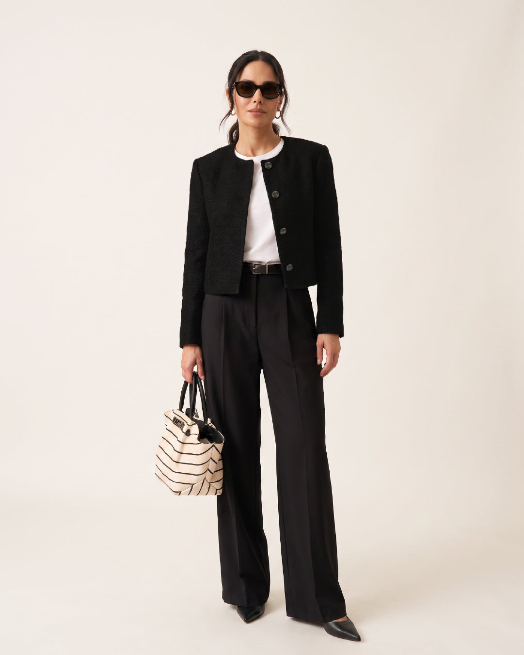 Chaqueta Cropped en Paño Negro Varsovia