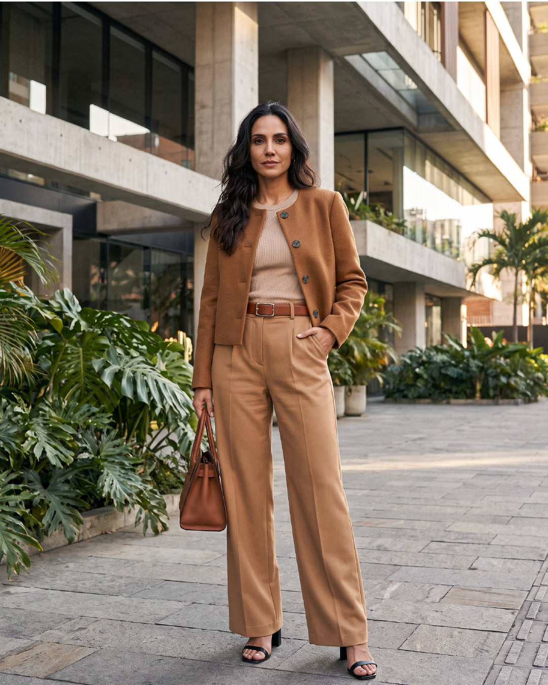 Chaqueta Cropped en Paño Camel Chicago