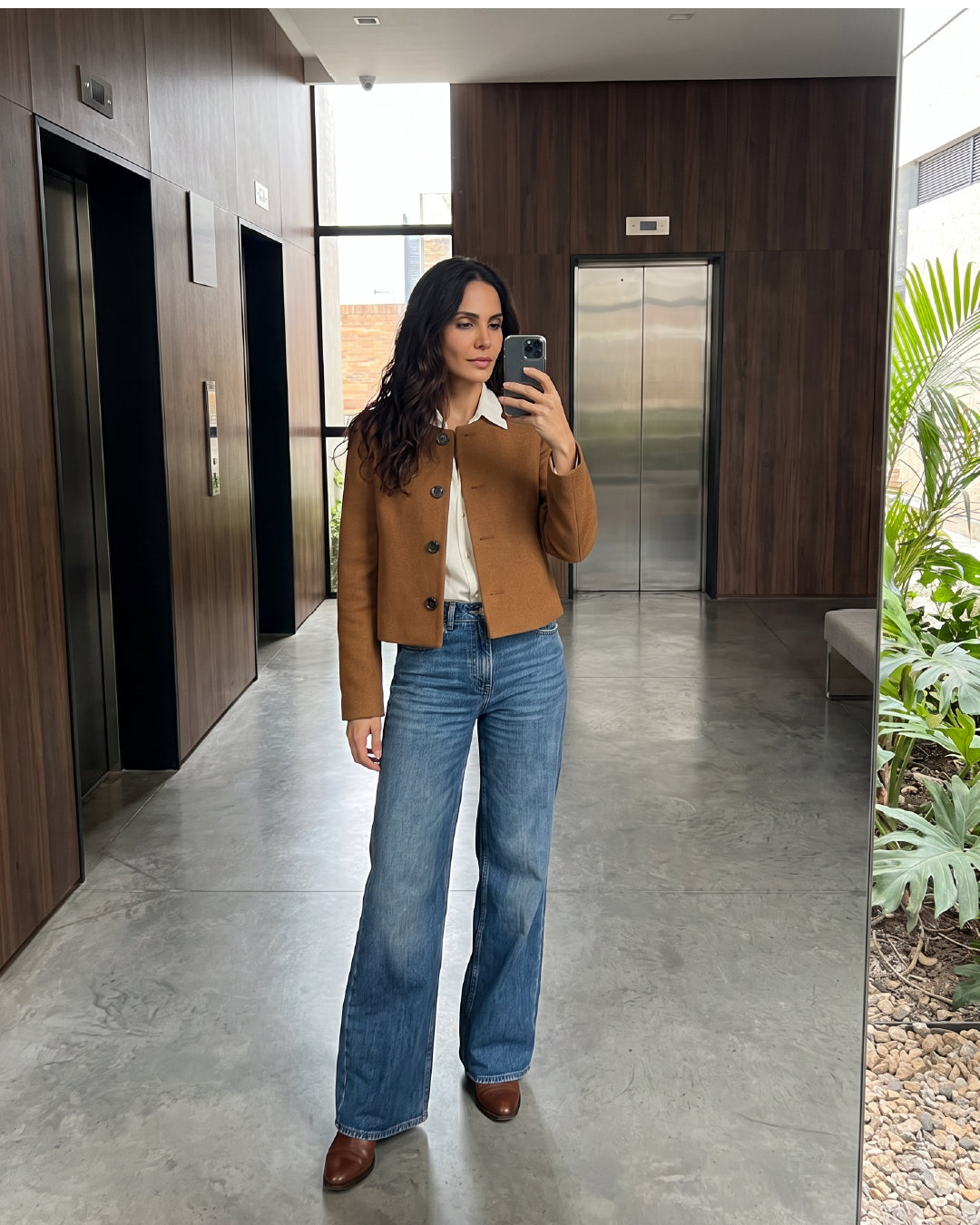 Chaqueta Cropped en Paño Camel Chicago