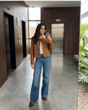 Chaqueta Cropped en Paño Camel Chicago