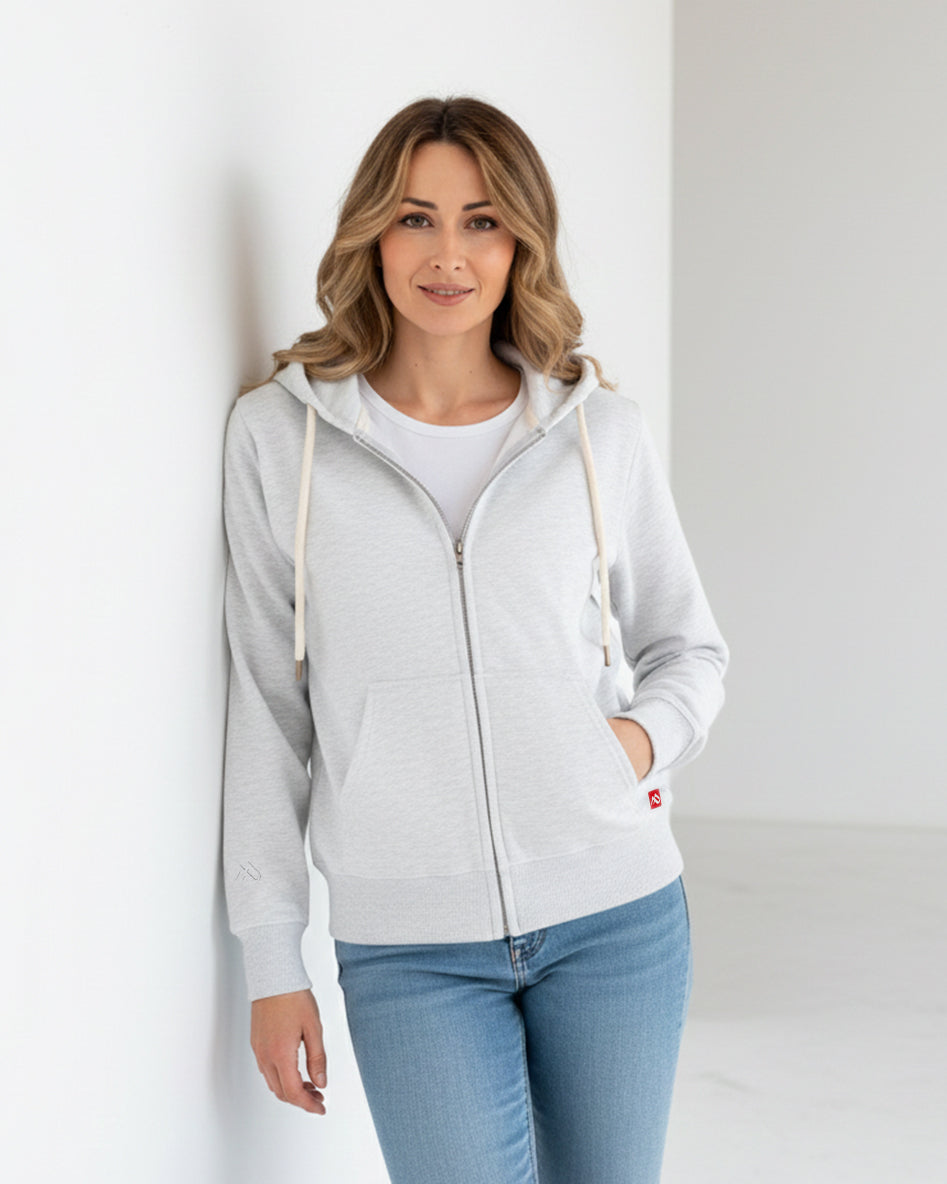 Buzo abierto con Capota Mujer Gris Nieve