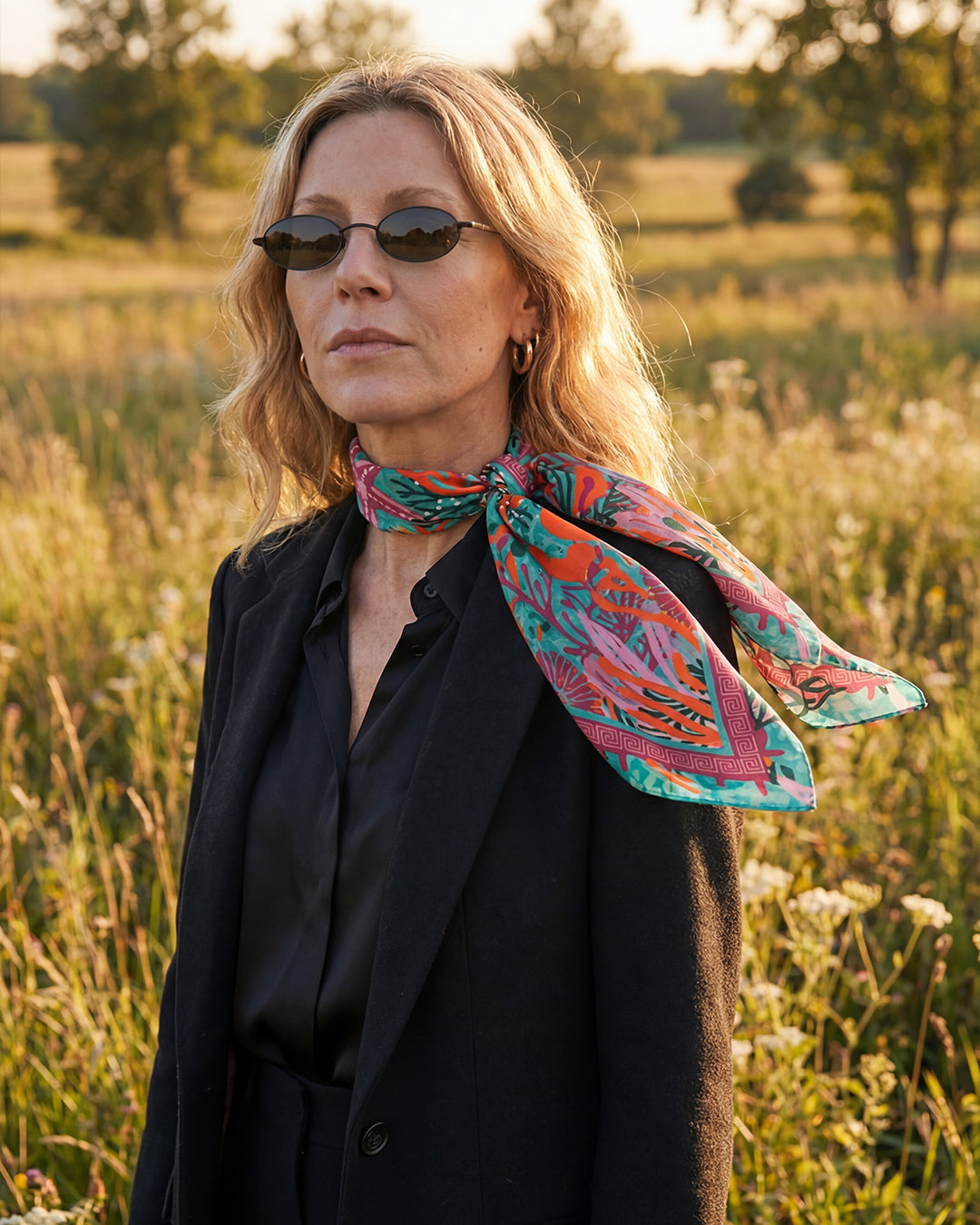 Pack de 3 pañoletas pequeñas (45x45cm) / Guacamaya + Origen coral + Colibrí