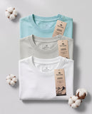 Set 3 Camisetas Elegance Classic: Azul Claro + Neblina + Blanca
