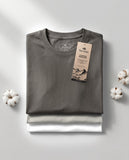 Set 3 Camisetas Elegance Classic: Gris Oscuro + Neblina + Blanca
