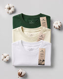 Set 3 Camisetas Elegance Classic: Verde Pino +  Marfil + Blanca