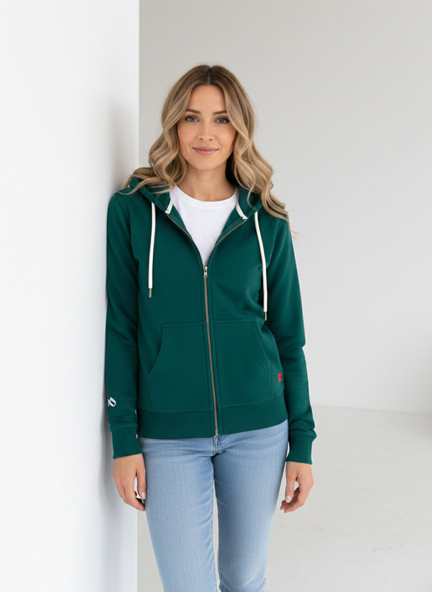 Buzo abierto con Capota Mujer Verde Hoja